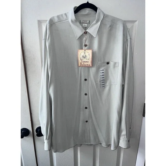 Tommy Bahama Bermuda Silk Shirt Mens XL Tan Button Front Casual Minimalist New - Picture 9 of 9